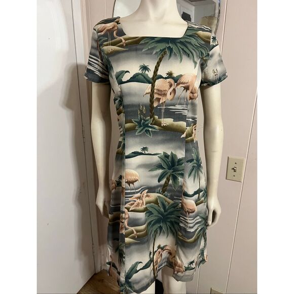 Vintage Tori Richard Pink Flamingo Hawaiian Print Short Dress S - Picture 1 of 10